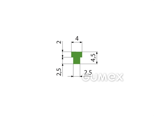 "T" Silikonprofil, 4,5x4/2,5mm, 50°ShA, ISO 3302-1 E2, -60°C/+180°C, grün (RAL 6017), 